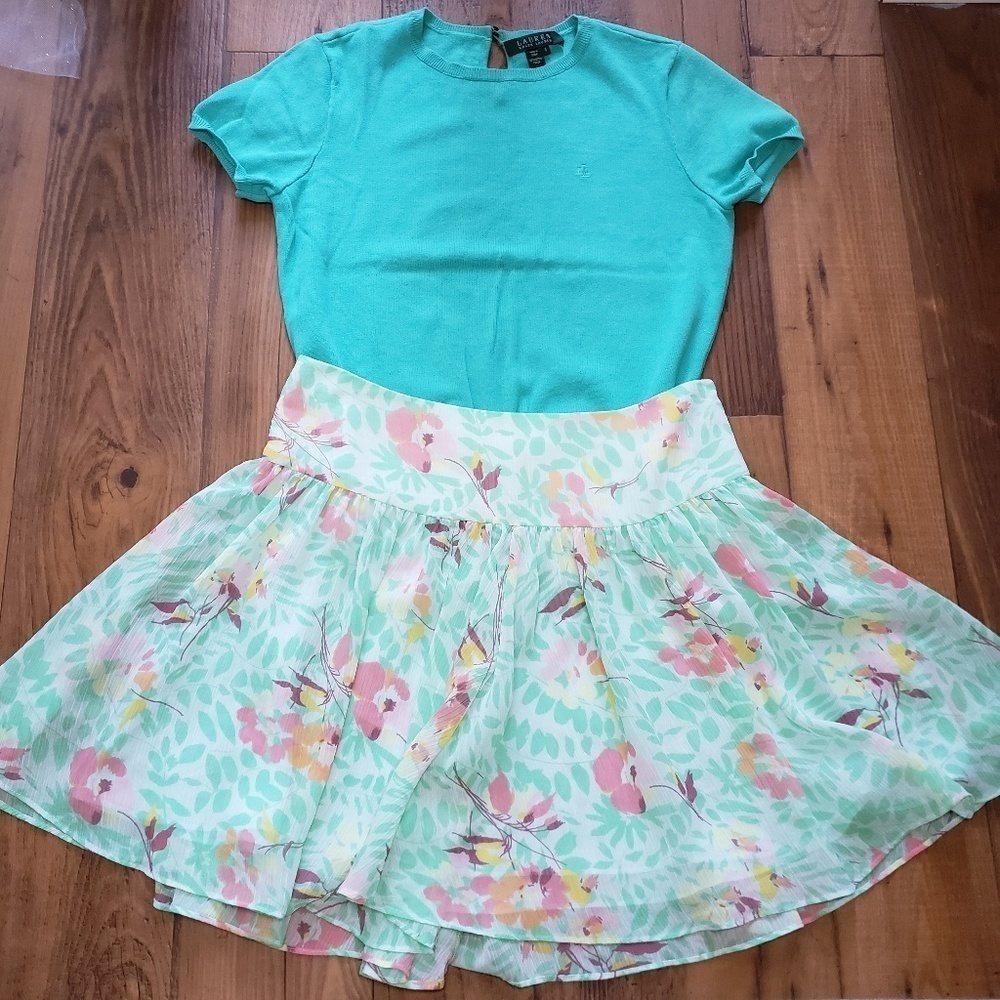 Gap Floral mint print skater/circle skirt nwot